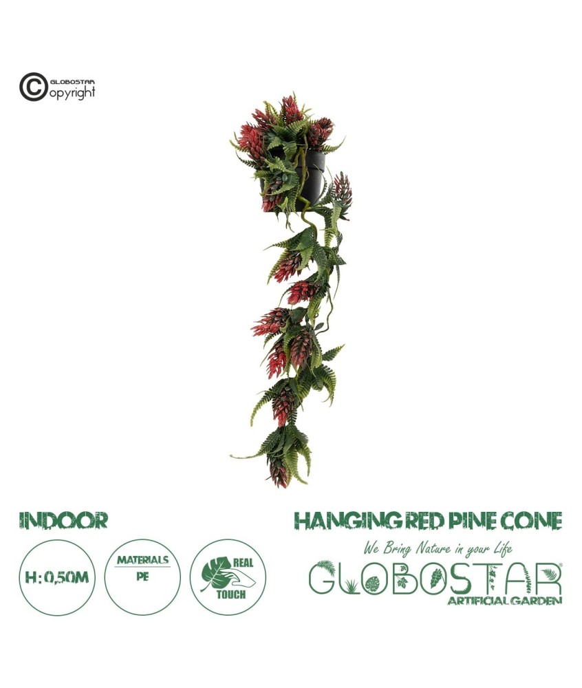GloboStar® Artificial Garden HANGING RED PINE CONE 20869 Τεχνητό Κρεμαστό Διακοσμητικό Φυτό Κόκκινο Κουκουνάρι Μ17 x Π17 x Υ50cm